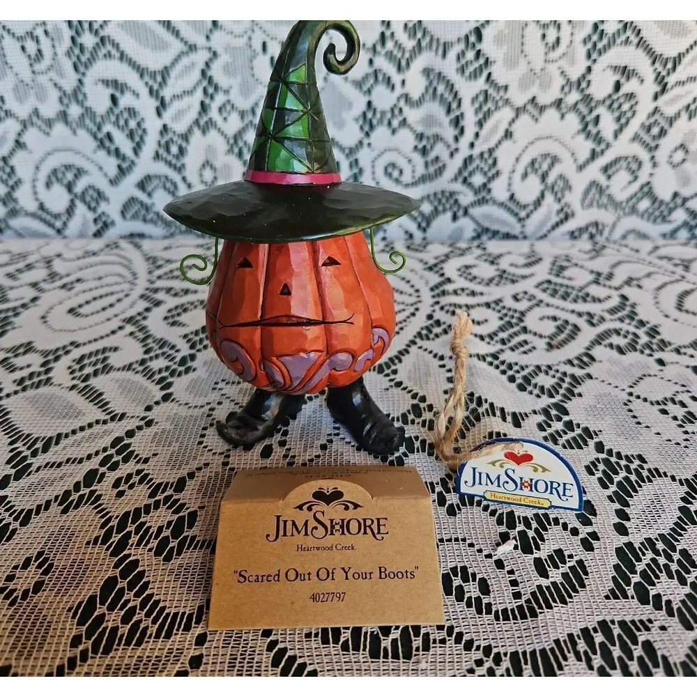 Jim Shore Orange Pumpkin with Green Witch Hat